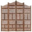 Hand carved 4-Panel Room Divider Brown 160x165 cm Solid Mango Wood