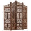 Hand carved 4-Panel Room Divider Brown 160x165 cm Solid Mango Wood