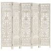 Hand carved 5-Panel Room Divider White 200x165 cm Solid Mango Wood