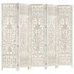 Hand carved 5-Panel Room Divider White 200x165 cm Solid Mango Wood