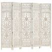 Hand carved 5-Panel Room Divider White 200x165 cm Solid Mango Wood