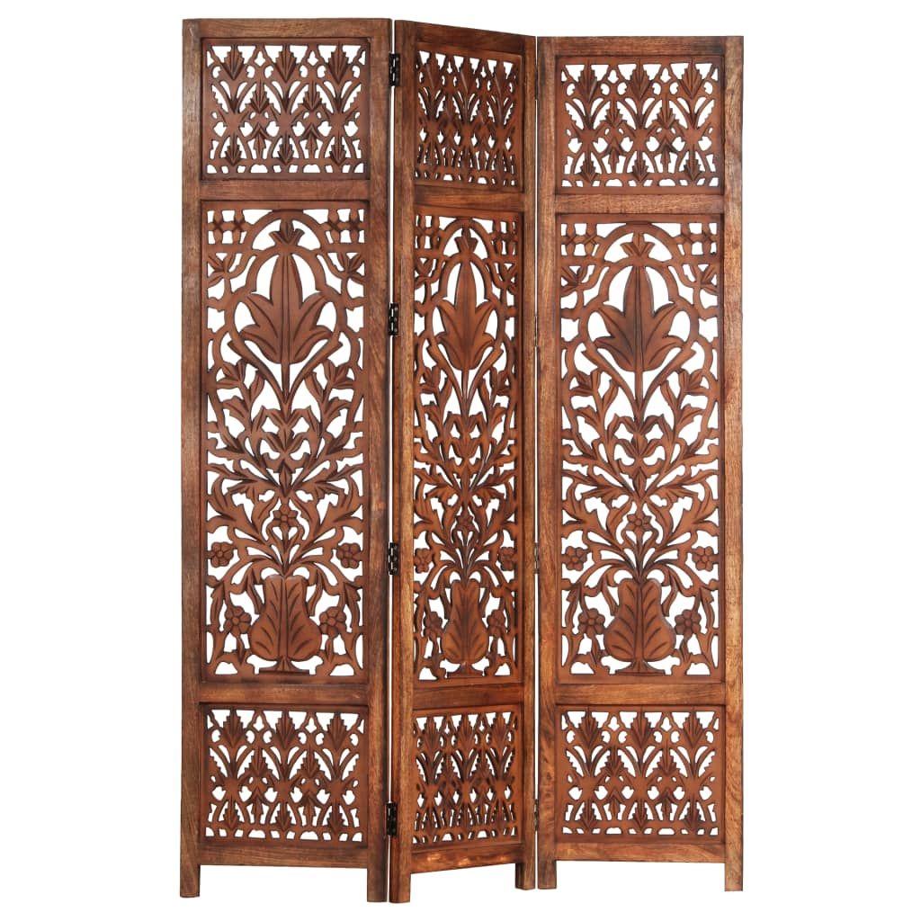 Hand Carved 3-Panel Room Divider Brown 120x165 cm Solid Mango Wood