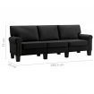 3-Seater Sofa Black Fabric