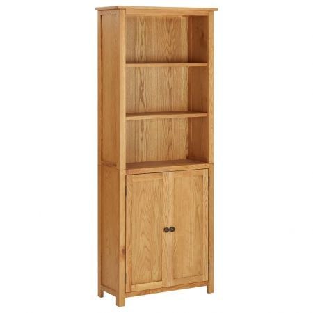 Bookcase with 2 Doors 90x30x200 cm Solid Oak Wood