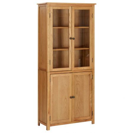 Bookcase with 4 Doors 90x35x200 cm Solid Oak Wood and Glass