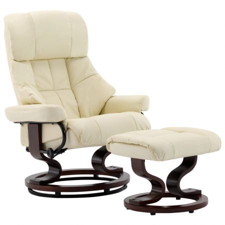 Recliner Chair With Footstool Cream, Cream Leather Chair And Footstool
