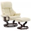 Recliner Chair with Footstool Cream Faux Leather and Bentwood