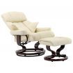 Recliner Chair with Footstool Cream Faux Leather and Bentwood