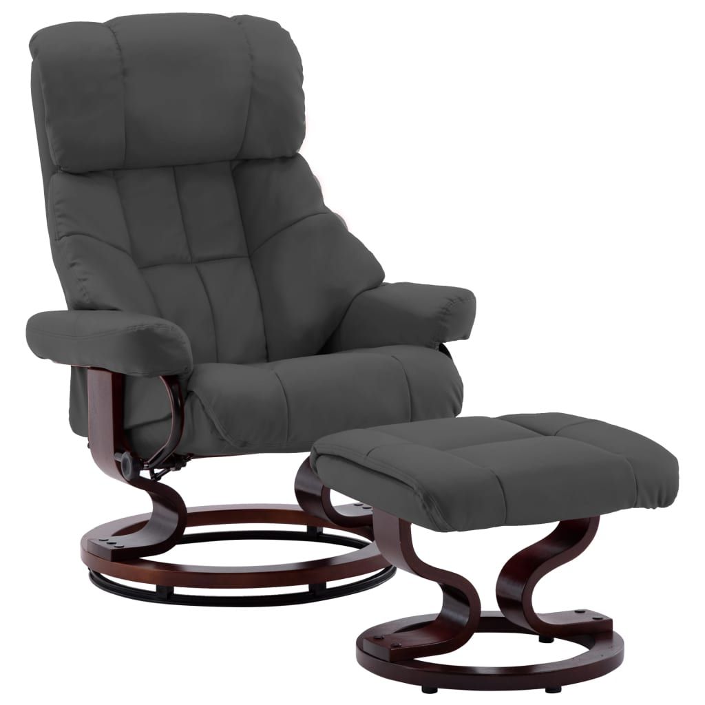 Recliner Chair with Footstool Anthracite Faux Leather and Bentwood