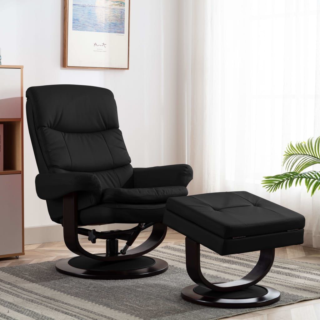 Reclining Chair Black Faux Leather and Bentwood