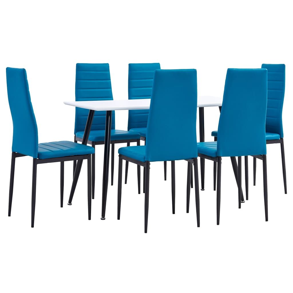 7 Piece Dining Set Faux Leather Sea Blue