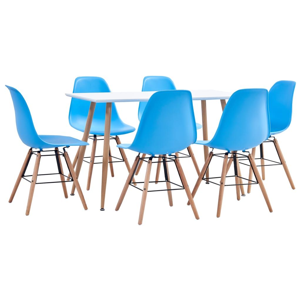 7 Piece Dining Set Plastic Blue