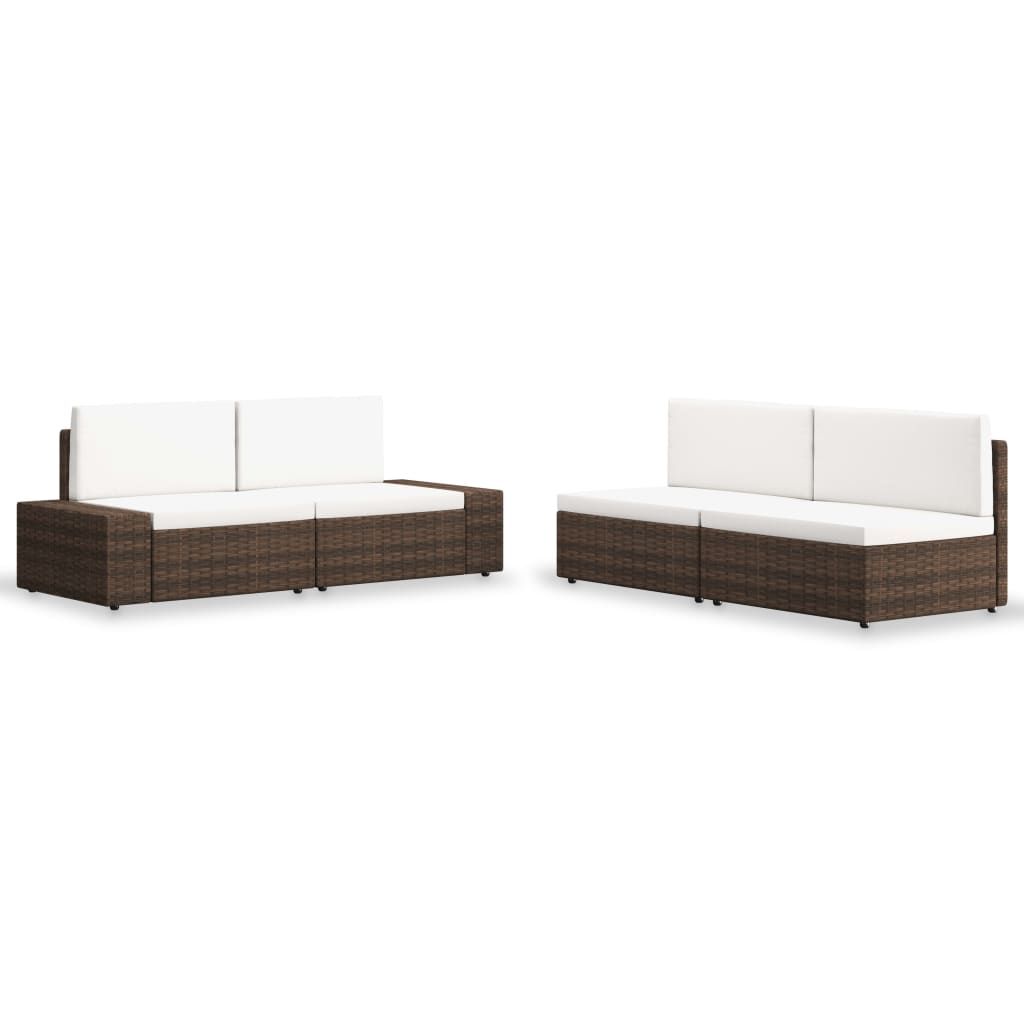 4 Piece Garden Lounge Set Poly Rattan Brown