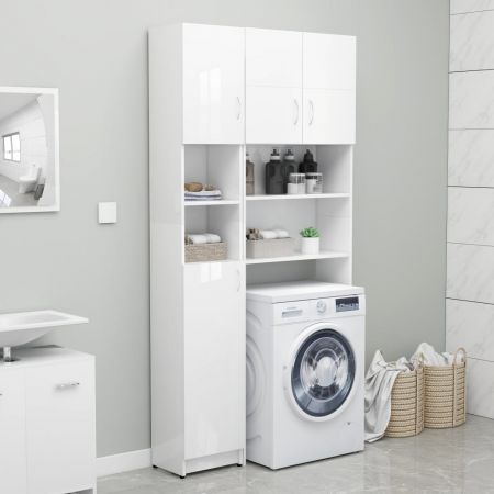 Washing Machine Cabinet Set High Gloss White Chipboard