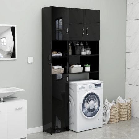 Washing Machine Cabinet Set High Gloss Black Chipboard