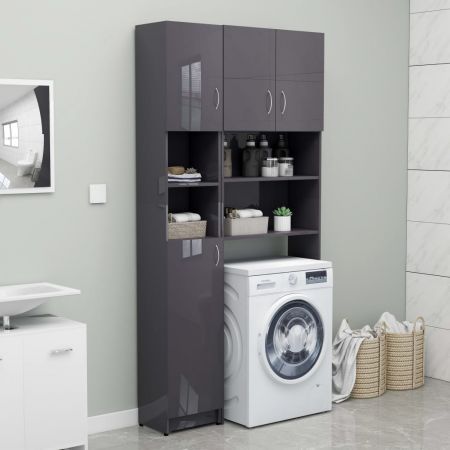Washing Machine Cabinet Set High Gloss Grey Chipboard