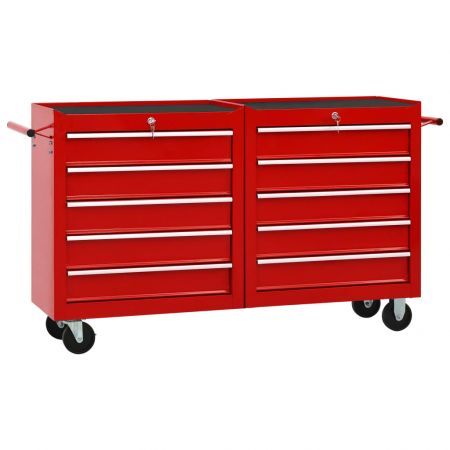 Tool Trolley with 10 Drawers Steel Red