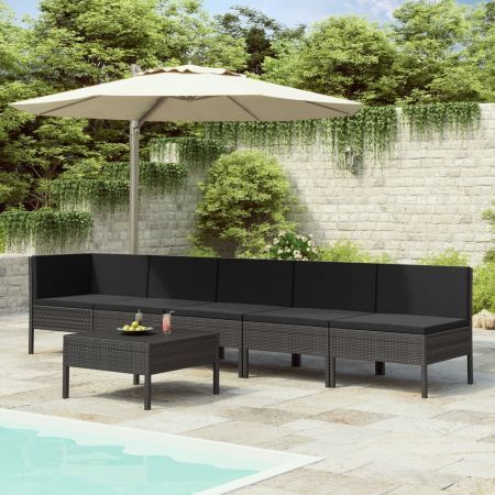 6 piece garden lounge set with cushions poly rattan black