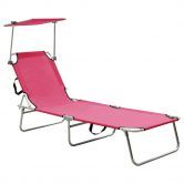 Folding Sun Lounger with Canopy Pink Aluminium