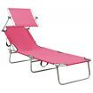 Folding Sun Lounger with Canopy Pink Aluminium