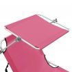 Folding Sun Lounger with Canopy Pink Aluminium