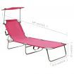 Folding Sun Lounger with Canopy Pink Aluminium