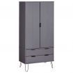 Wardrobe New York Range Grey Solid Pine Wood