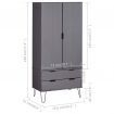 Wardrobe New York Range Grey Solid Pine Wood