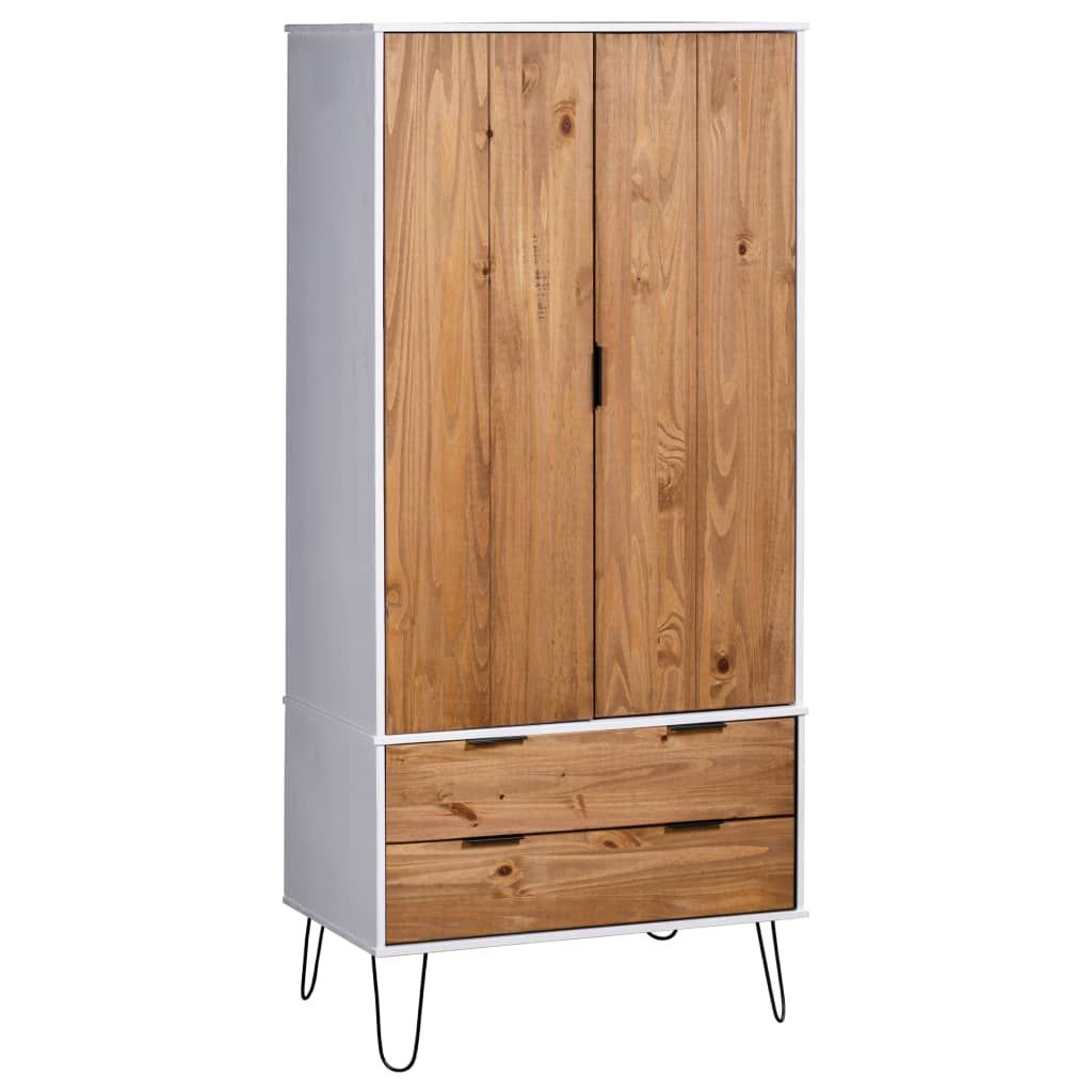 Wardrobe New York Range White and Light Wood Solid Pine Wood