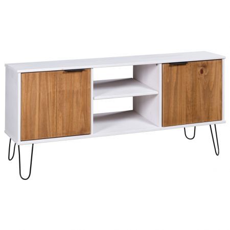 TV Cabinet New York Range White and Light Wood Solid Pine Wood