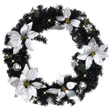 Christmas Wreath with LED Lights Black 60 cm PVC