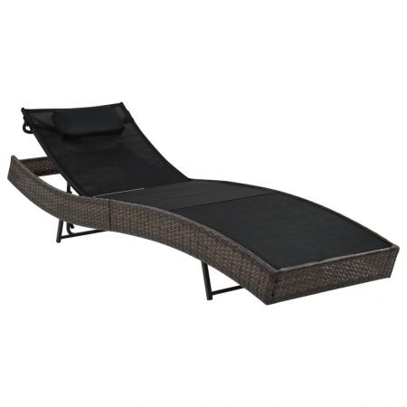 Sun Lounger with Pillow Poly Rattan Brown