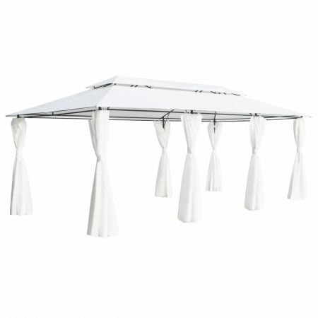 Gazebo with Curtains 600x298x270 cm White