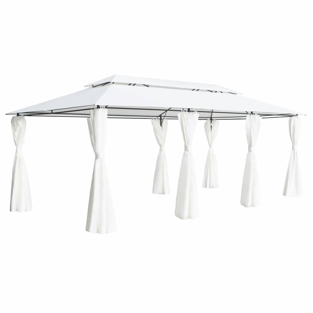 Gazebo with Curtains 600x298x270 cm White