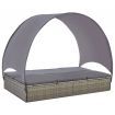 Double Sun Lounger with Canopy Poly Rattan Grey