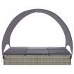 Double Sun Lounger with Canopy Poly Rattan Grey