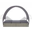 Double Sun Lounger with Canopy Poly Rattan Grey