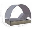 Double Sun Lounger with Canopy Poly Rattan Grey