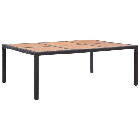 Garden Table Black 200x150x74 cm Poly Rattan and Acacia Wood