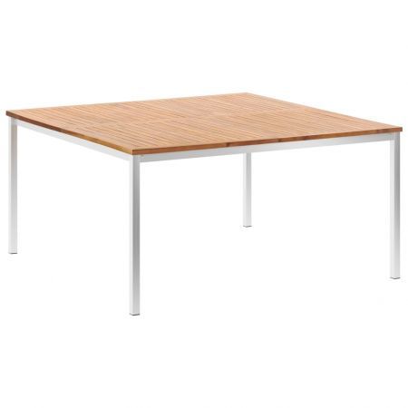 Garden Dining Table 150x150x75 cm Solid Acacia Wood and Stainless Steel