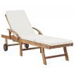 Sun Lounger with Cushion Solid Teak Wood Cream