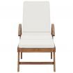 Sun Lounger with Cushion Solid Teak Wood Cream