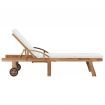 Sun Lounger with Cushion Solid Teak Wood Cream