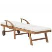 Sun Lounger with Cushion Solid Teak Wood Cream