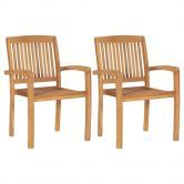 Stacking Garden Dining Chairs 2 pcs Solid Teak Wood