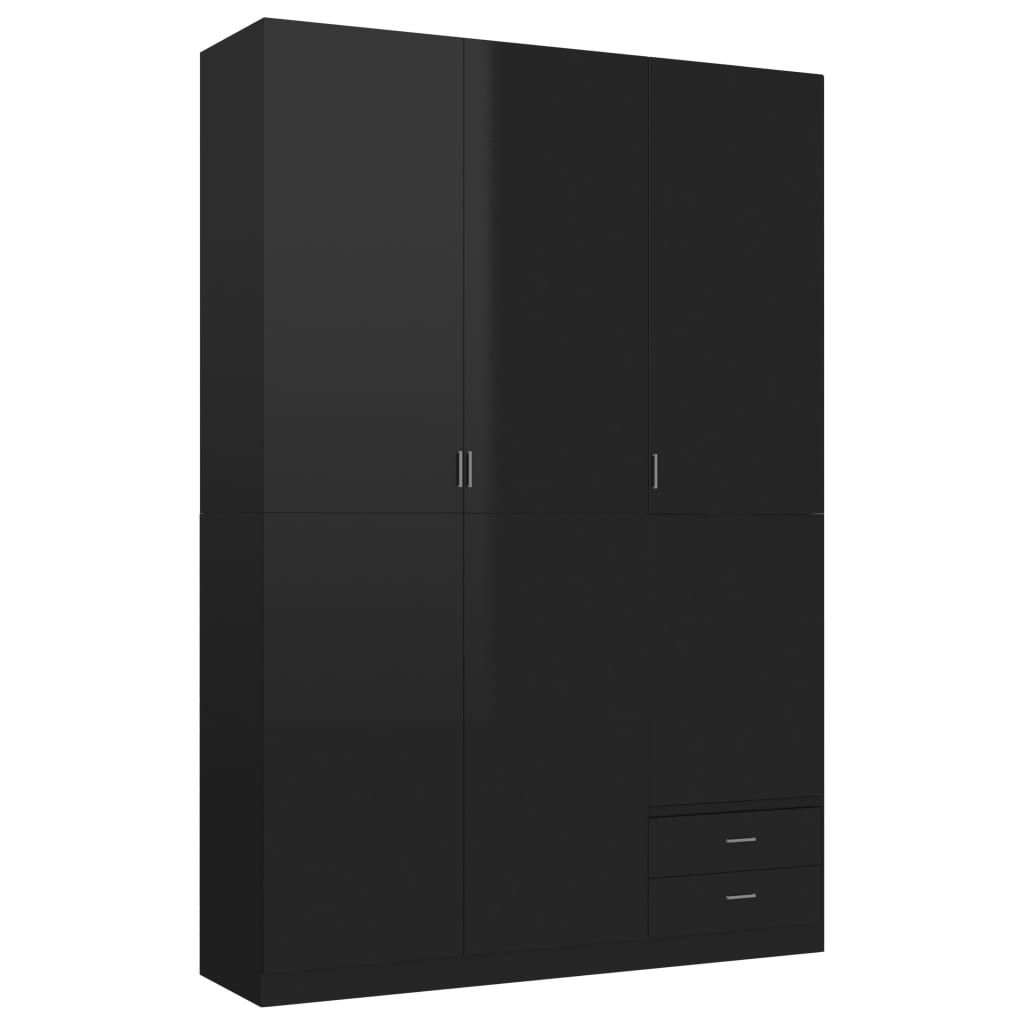 3-Door Wardrobe High Gloss Black 120x50x180 cm Chipboard