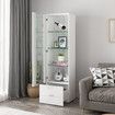 190cm Wood Tall Side Cabinet with Thick Glass Shelves 1 Drawer High Gloss Front White