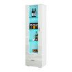 190cm Wood Tall Side Cabinet with Thick Glass Shelves 1 Drawer High Gloss Front White