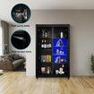 High Gloss 160cm Tall Black Side Cabinet LED Display Shelf with Push-to-Open Doors