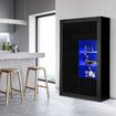 High Gloss 160cm Tall Black Side Cabinet LED Display Shelf with Push-to-Open Doors